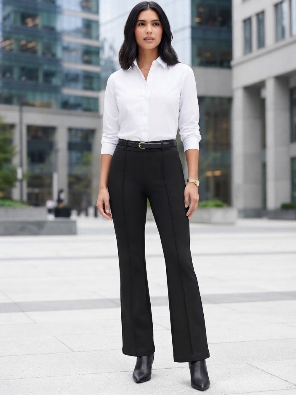 Spanx Perfect Pant Hi-Rise Flare Black Pintuck Work Pants NWT Size XL
